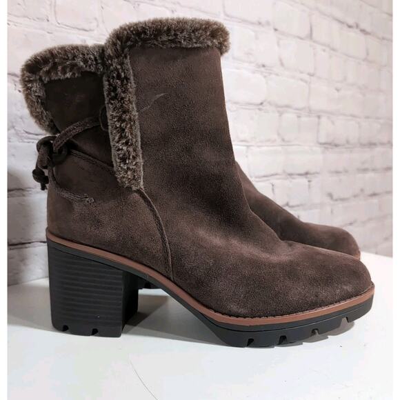 Naturalizer Women's Valene Brown Suede Heeled Booties Ankle Boot Size 8 Faux Fur - Picture 2 of 15